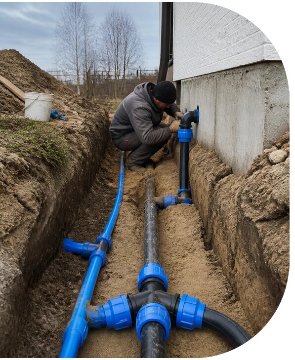 Монтаж наружного водопровода на участке под ключ в Ступине